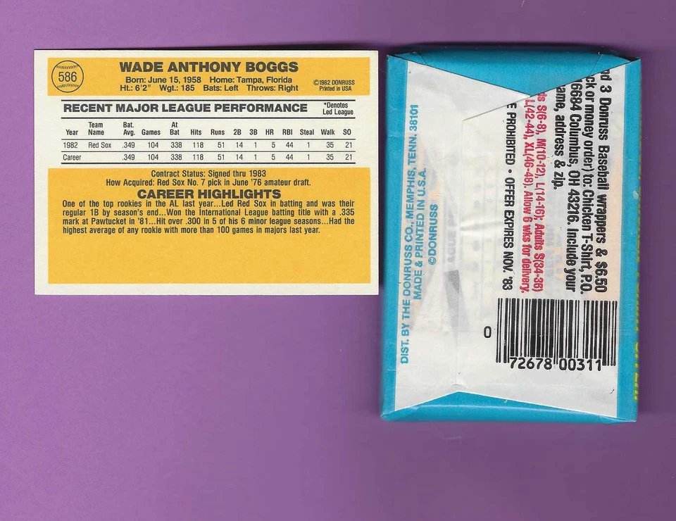 Paquete Donruss Baseball BBCE 1983 + Tarjeta de novato Donruss Wade Boggs #586 1983 Foto 2 de 4