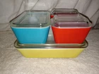 VTG 1950's PYREX 8 pc Refrigerator Dish Set Primary Colors With Lids 501 502 503