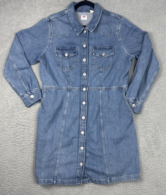 Vintage Levis Denim Dress Women's XL Western Rodeo Pockets 100% Cotton Cowgirl