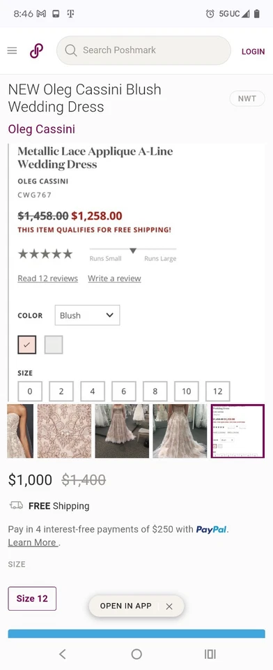 Oleg Cassini Blush Wedding Dress Size 6 - Image 3 of 4