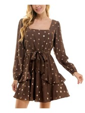 CITY STUDIO Womens Brown Lined Self-tie Belt Short Dress Juniors S