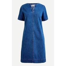 J.Crew Womens Blue Denim V-Neck Short Sleeve Shift Dress with Pockets Size 8