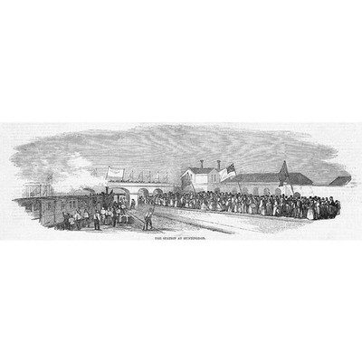Bahnhof Huntingdon; Eröffnung der Great Northern Railway - antiker Druck 1850