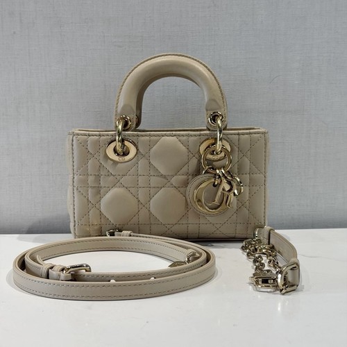 Authentic Pre-owned Dior Lady D-Joy Micro Beige Cannage Lambskin Pale Gold
