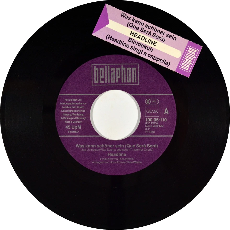 7" HEADLINE Was kann schöner sein CV DORIS DAY Que Serà BELLAPHON 1988 NEUWERTIG - Bild 3 von 4