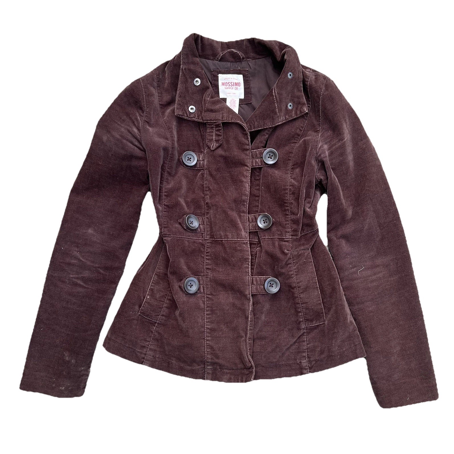 Y2k Mossimo Supply Co Womens Brown Corduroy  Pea Coat Jacket Size L Office Siren