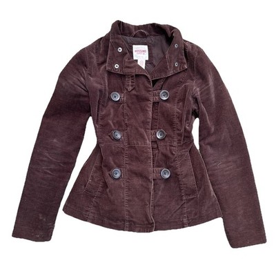 Y2k Mossimo Supply Co Womens Brown Corduroy  Pea Coat Jacket Size L Office Siren