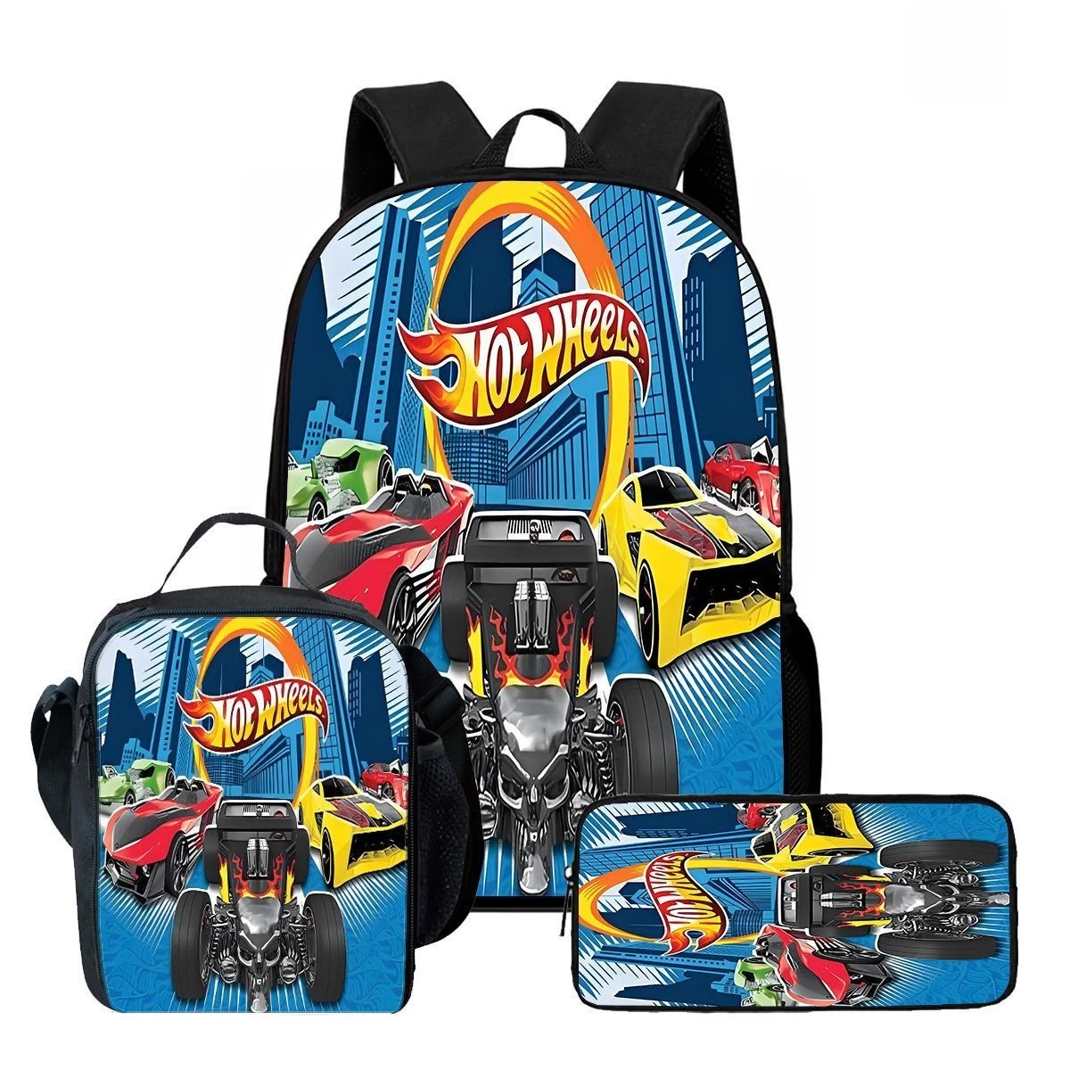 Hot Wheels Backpack Set, School Bag Lunch Bag Pencil Case