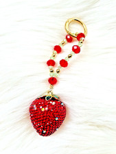 Red Strawberry Bag Charm Crystal Keychain Rhinestone Purse Charm Bling Handmade