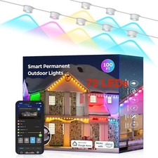 100FT Smart Permanent Outdoor Lights 72 LEDs RGB IC Bluetooth APP Control