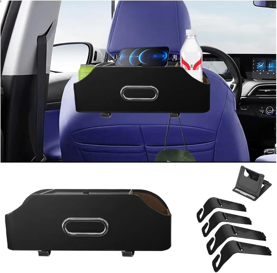 Car Seat Back Organizer with Cup Holder and Tissue Box Headrest Hanging Storage - Image 3 of 4