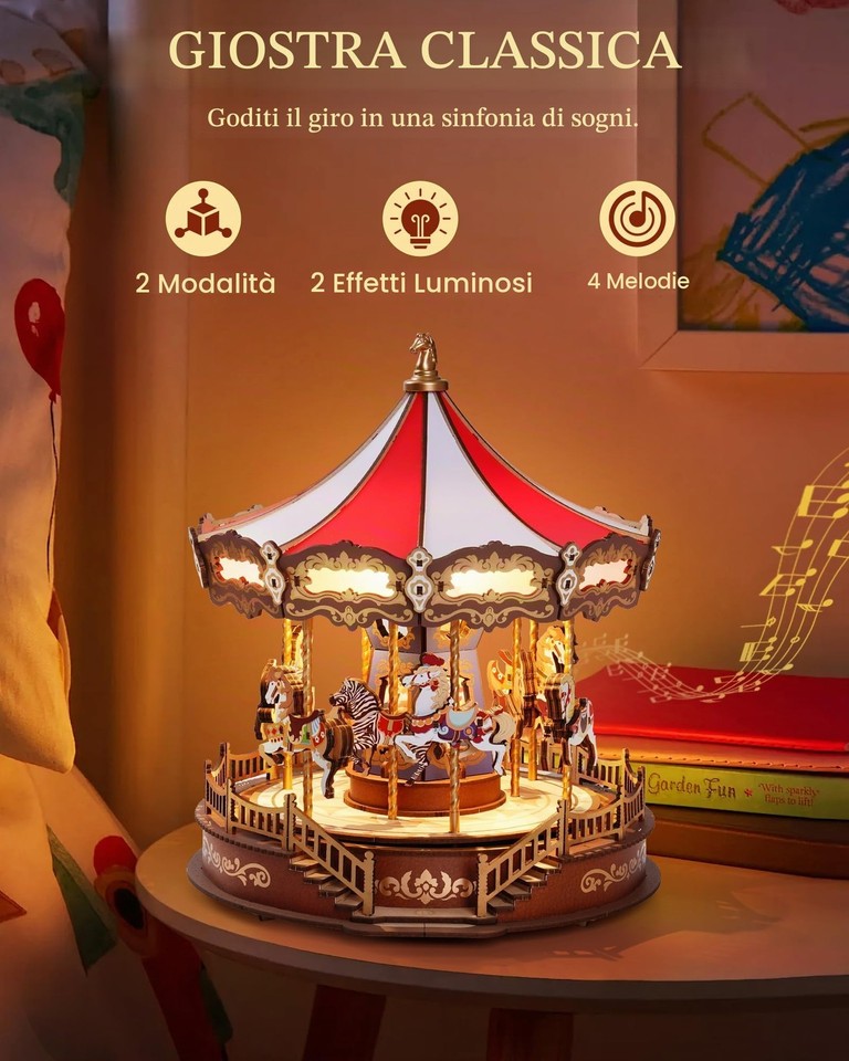 Puzzle 3D in Legno Carousel Classico Scatola Musicale in Legno con Luci ...