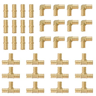 48-Pack EFIELD 1/2'' Barb Pex Brass Crimp Fittings 16 Pieces each: Tee, Elbow ...