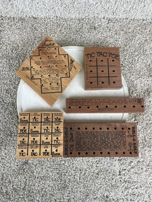 Lot of 5 Vintage 1977 Wood Peg Brain Exercise Puzzle Tabletop Games Tic Tac Toe