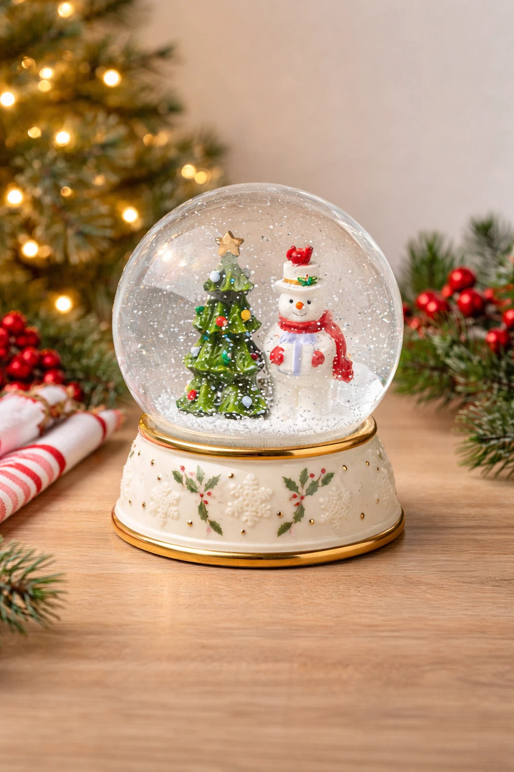 Lenox Happy Holly Days Snow Globe - Thumbnail 4