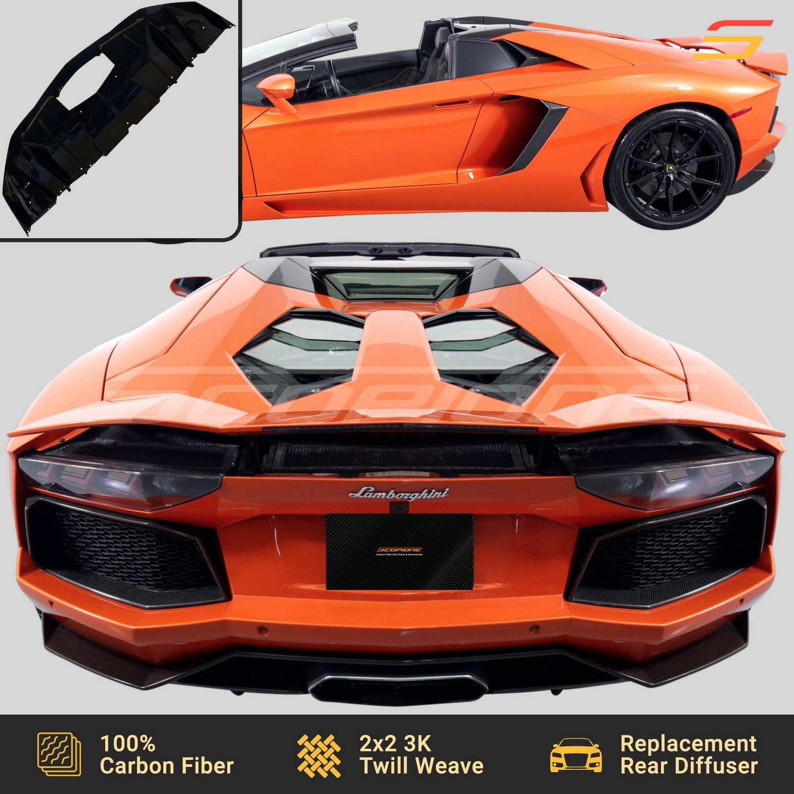 Scopione Carbon Fiber Rear Bumper Diffuser for Lamborghini 12-17 Aventador LP700