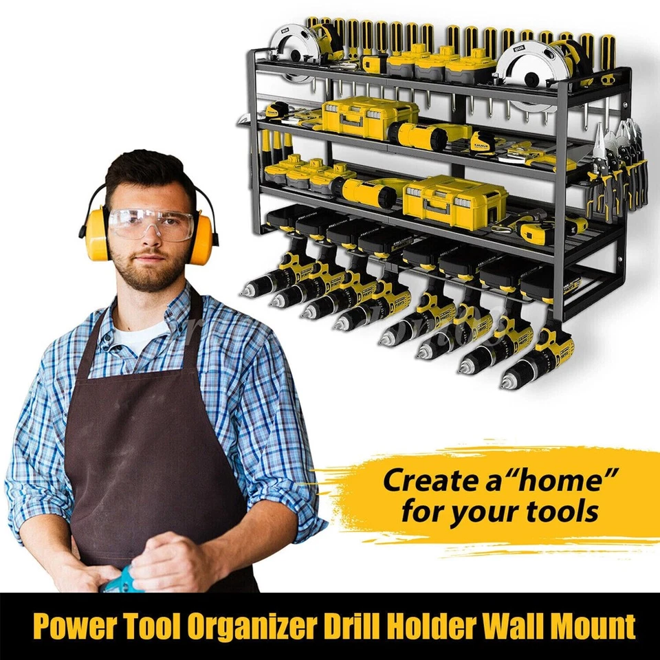 Heavy Duty Power Tool Organizer Drill 4-Layer Holder Wall Mount Storage Rack - Image 4 of 4
