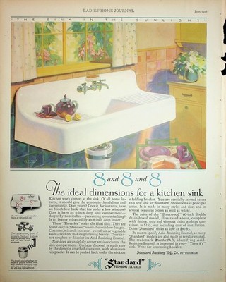 Original 1928 Vintage Kitchen Ad: Standard Plumbing Fixtures-The Ideal dimension