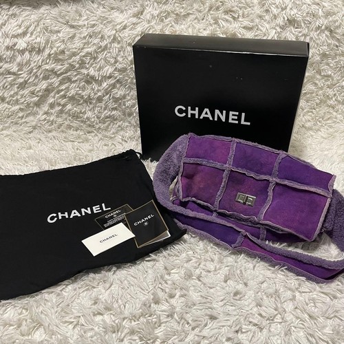Auth Purple Shearling CHANEL Flap Shoulder Bag Suede Vtg W/ Dust Bag Japan