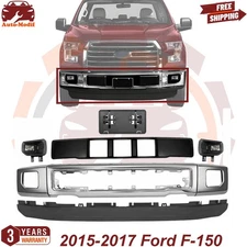 Front Bumper Chrome Steel and Fog Lights Assembly Kit For 2015-2017 Ford F-150