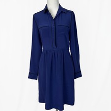 Madewell Royal Blue Silk Cinema Shirt Dress Size 4 Contrasting Black Piping