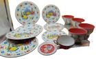 Dutch Swiss girl tin plate cup saucer lot 13 Ohio Art vintage tea set