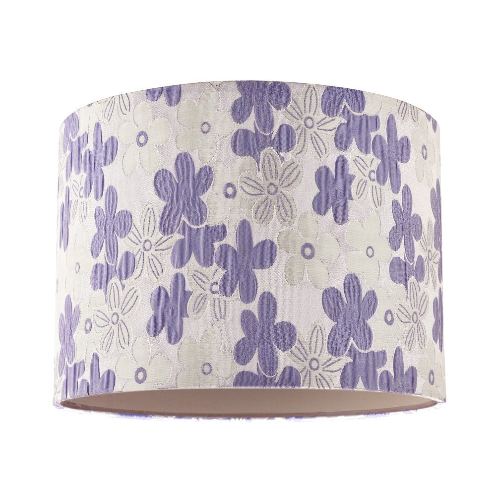 Chic Floral Round Drum Fabric Lamp Shade with Lilac and White Daisies by Happ...