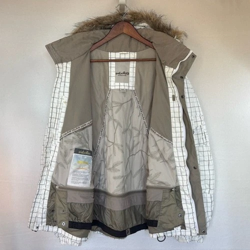 PLANET EARTH Men's Snowboard Coat Large White Checkered Ski Jacket Faux Fur Hood image 4