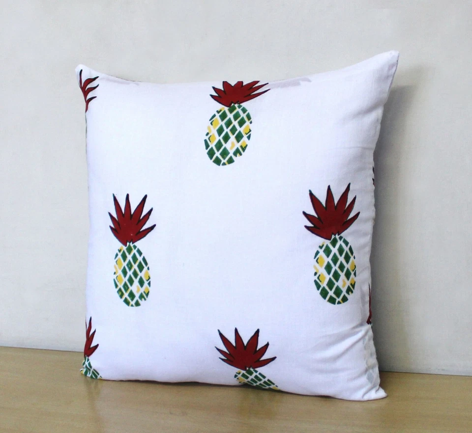 Juego de 4 fundas de almohada de algodón 16x16 bloque de mano indio piña roja funda de cojín Foto 4 de 4