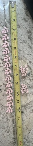 Vintage Lisner Rosa Duroplast Strass Blatt HALSKETTE Halsband Clip On OHRRING SET - Bild 11 von 13