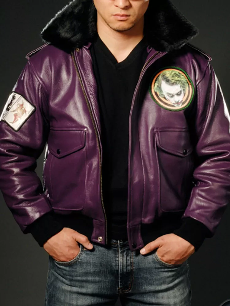 BATMAN JOKER GOON BOMBER PURPLE LEATHER JACKET