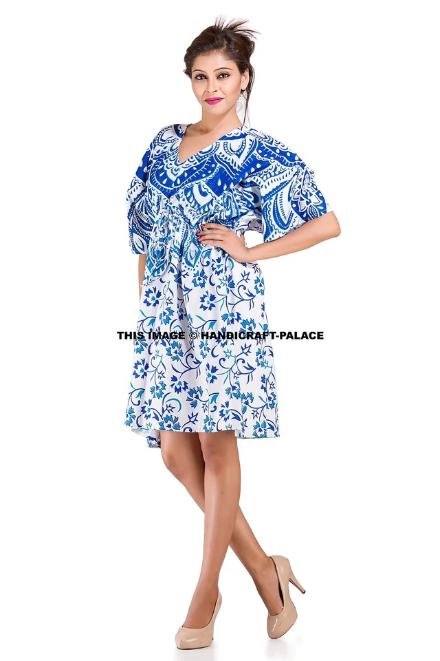 Tunique Kaftan Boho Indien Ombre Bleue D'été Plage Couverture Taille Unique - Photo 2/4