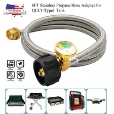 6FT Stainless Propane Hose Adapter With Guage 1 lb to 20 lb for QCC1/Type1 Tank