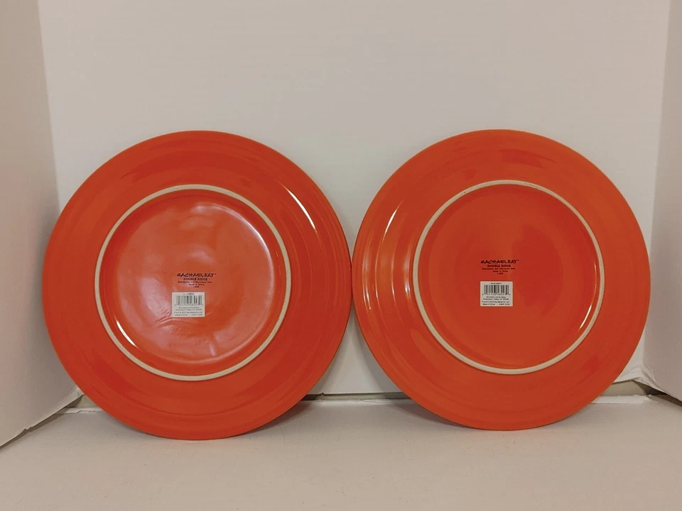 Rachel Ray Double Ridge Tangerine Orange Dinner Plates set 2 each 11" RETIRED - Image 3 of 4