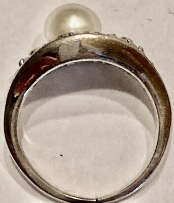 Bague Ancienne En Argent 925 Avec Perle Fantaisie - Occasion, Poinçon Visible