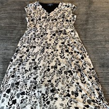 Kelly Dress Womens Large Hi Low Floral Print Knee Length Midi Lined White Black