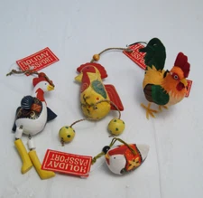 Farmhouse Decor Christmas Ornaments Rooster Chicken Lot Wood & Paper Mache NEW