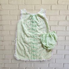 Vtg 60s Lingerie, Nightie Set, Top  Undies, Green, Cotton Blend, Embroidery