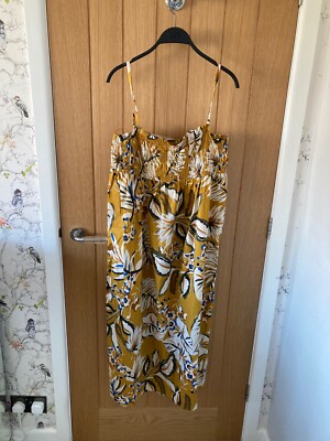 BNWT ZARA Mustard Yellow Floral Print Strappy Dress Size L UK