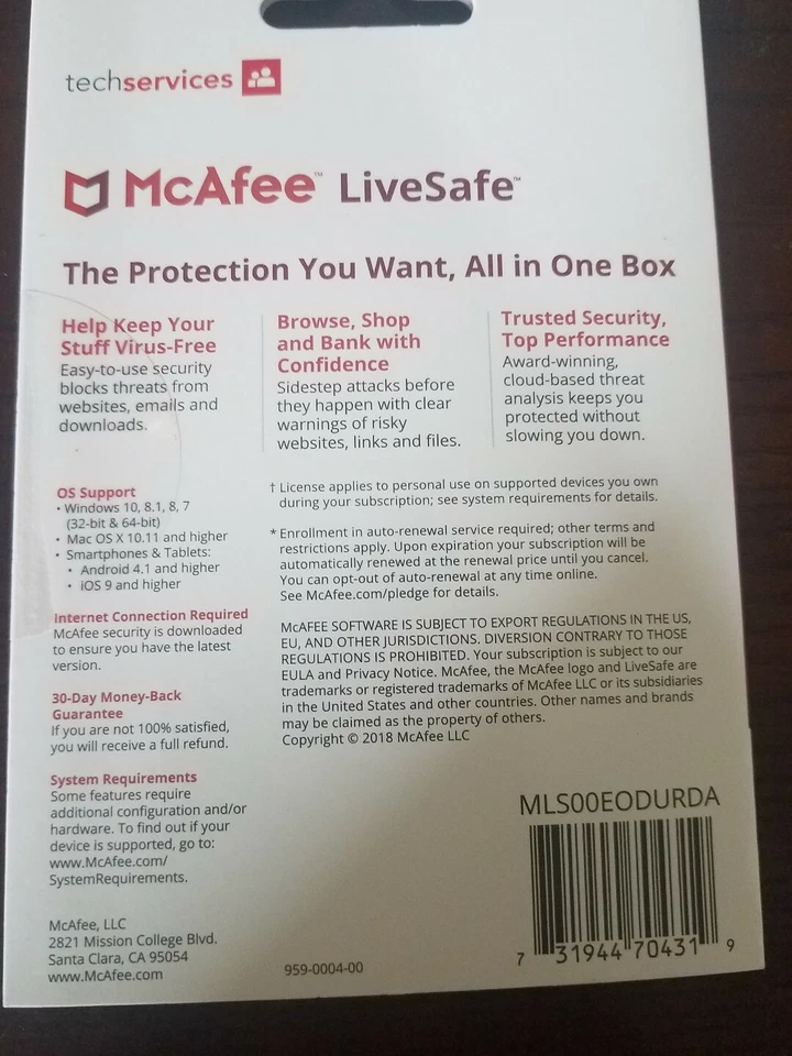 McAfee LiveSafe 2018 Unlimited Devices PCs Mac Android iOS 1 Year License - Image 2 of 4