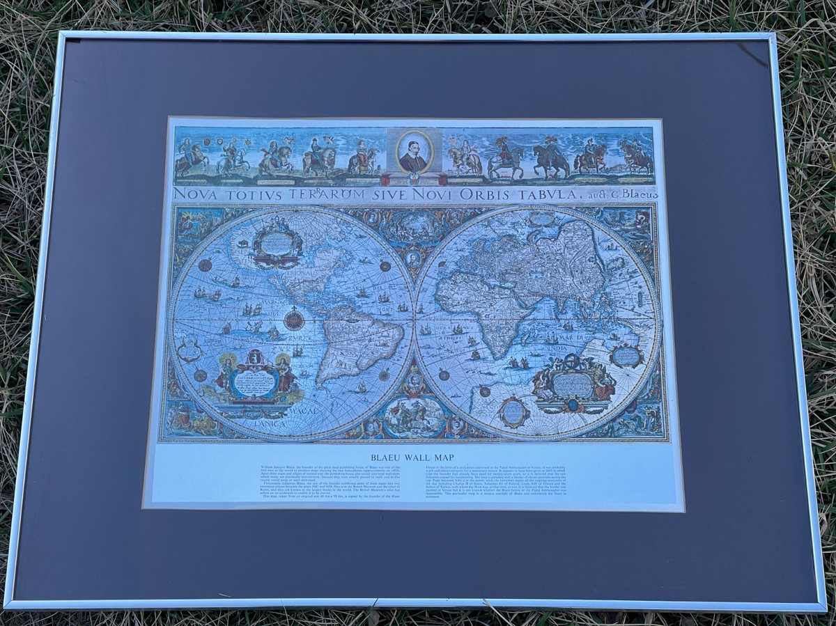 BLAEU WALL MAP アンティーク 装飾的な世界地図 538 Vintage Unframed Gold Foil Blaeu Wall Map of Old and New