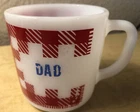 Vintage DAD Red Checkerboard White Milk Glass Coffee Mug Cup Westfield Fathers