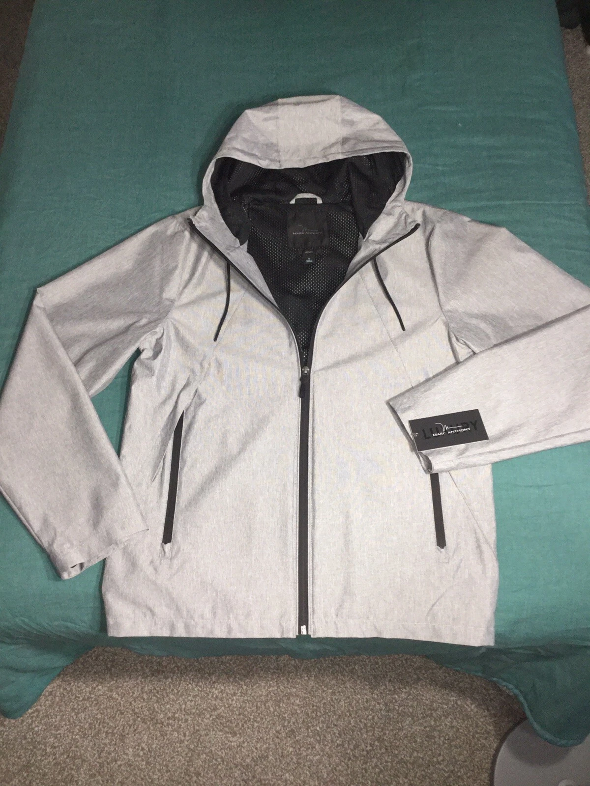 New Marc Anthony Mens Sz Small Lightweight Hooded Zip Up Jacket Castlerock Gray
