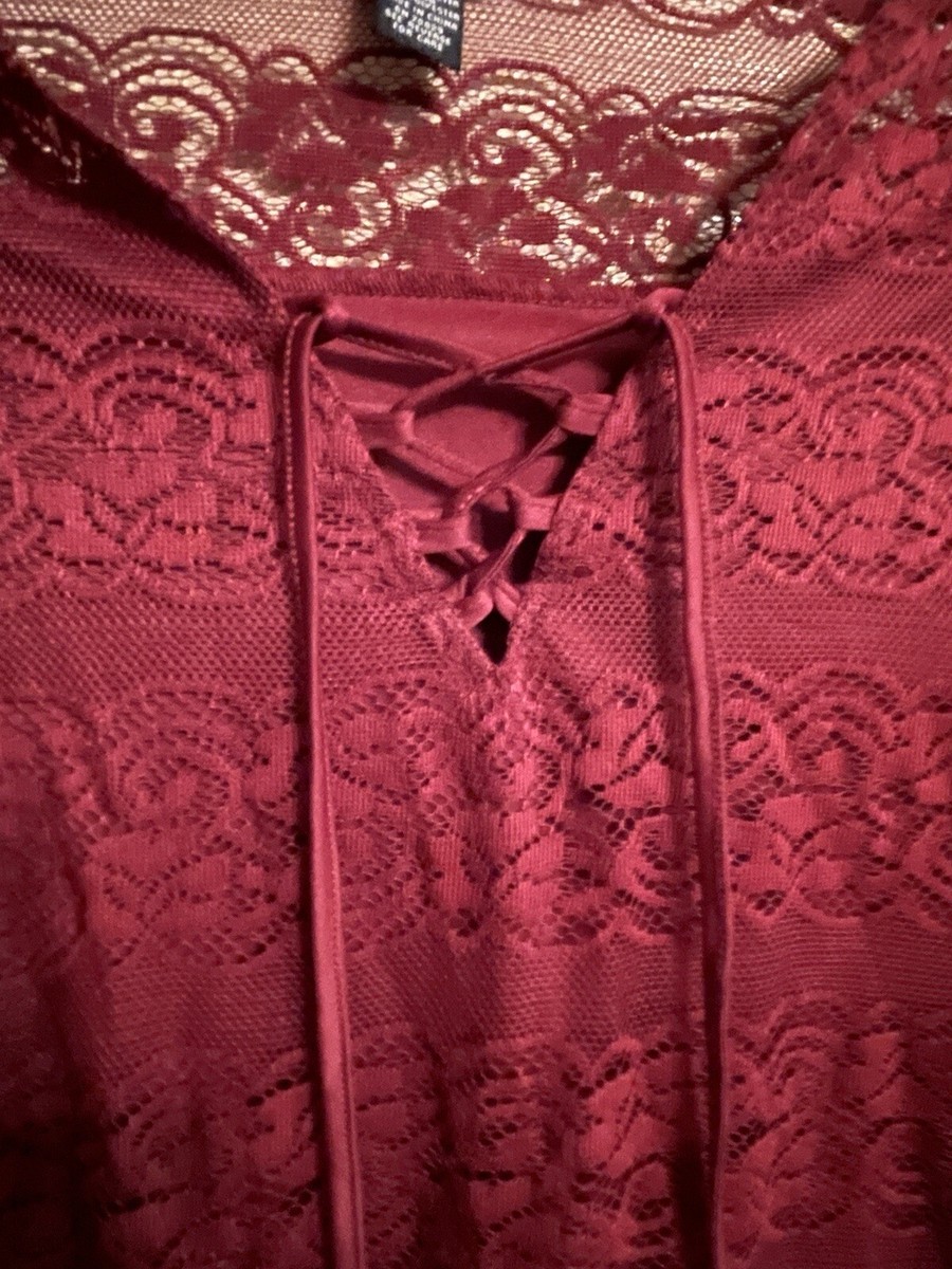 Rue 21 Womens M Maroon Lined Lace Dress Lace-up Tie Neck | eBay