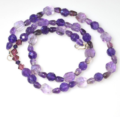 AMETHYST GEMSTONE BEADED NECKLACE facetted 20'' multi shape AJ8