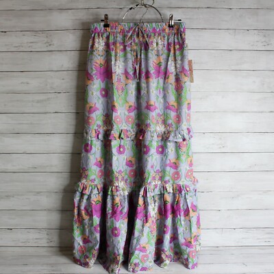 Her Destiny Women's Tiered Peasant Maxi Skirt Size M Orchid Purple Floral Boho