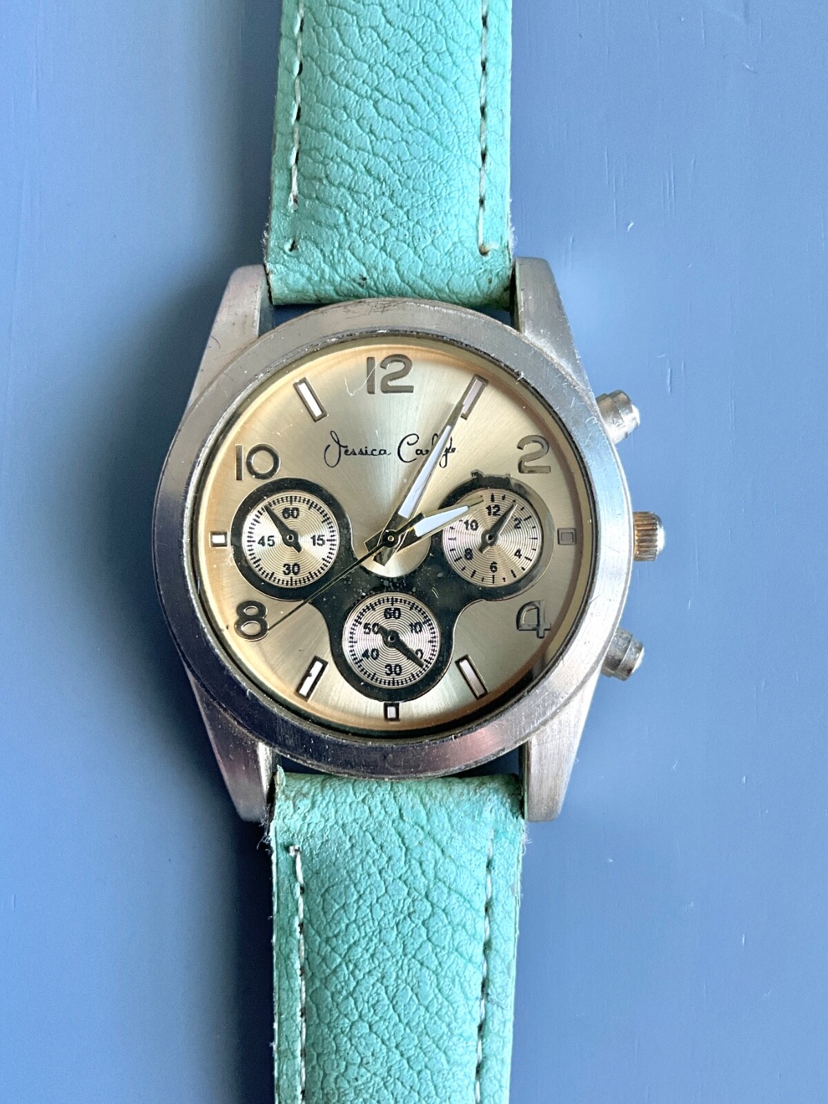 Jessica Carlyle Womens Watch Silver Tone  Blue Leather 8521 New battery