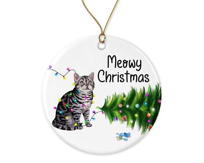 American Shorthair Cat Christmas Ornament - Funny Cats Ornaments - Cute Ameri...