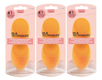 LOT 3 Pkgs Real Techniques 2pk Miracle Complexion Makeup Blending Sponges