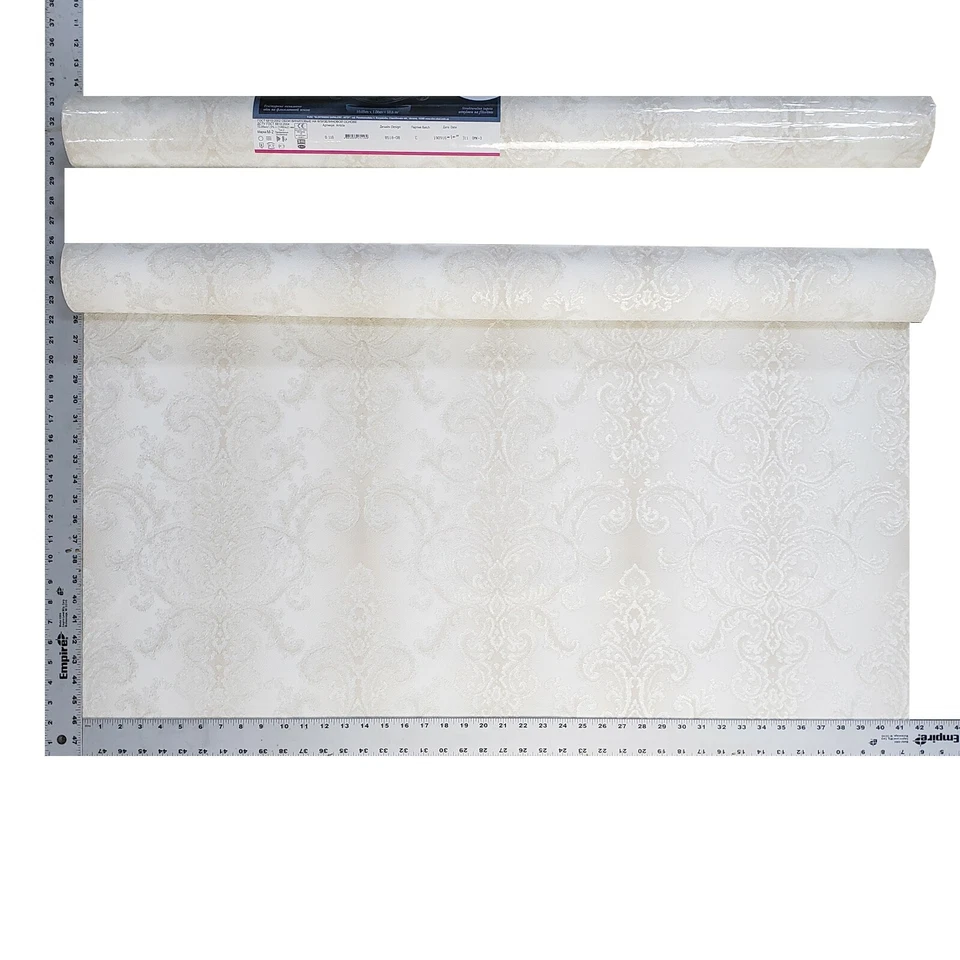 Embossed Wallpaper ombre off White ivory gold metallic textured Victorian damask - Image 2 of 4